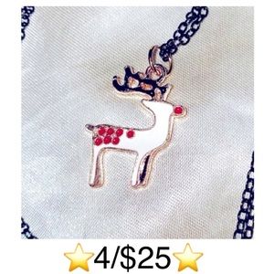 Christmas Reindeer Rudolph Necklace on 23” Black Brass Chain with Lobster Clasp